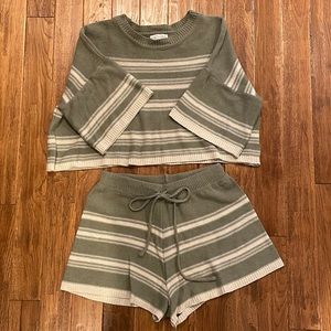 Green and Cream Sweater Set